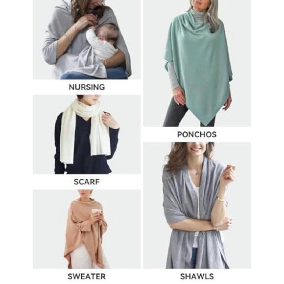 Soft Knitted Poncho Shawl Wrap Lightweight Versatile Cape Scarf - Picture 5 of 8